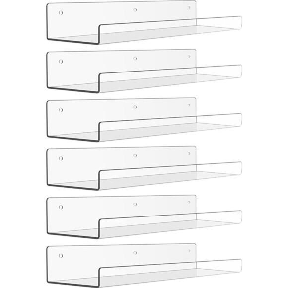 6 Pack Acrylic Shelves for Wall Storage, 15" x 4“ Floating Bookshelves for Kids - Picture 7 of 7
